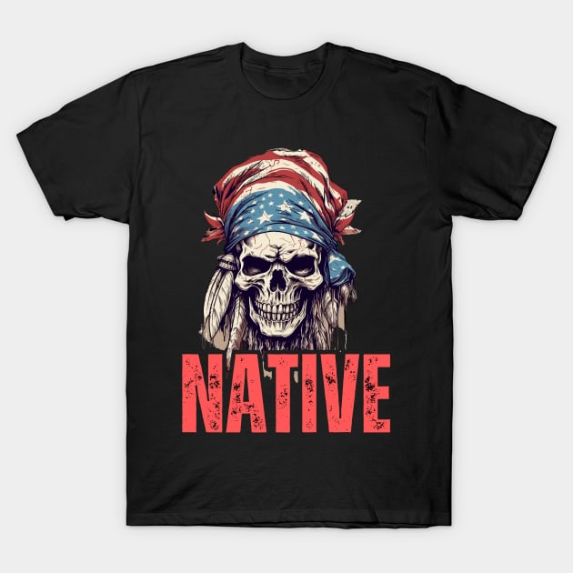 Native American Headpiece Native American Skull american Flag T-Shirt by smartrocket